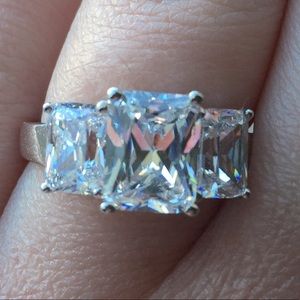 3 Stone Emerald Cut Simulated Diamond CZ Ring